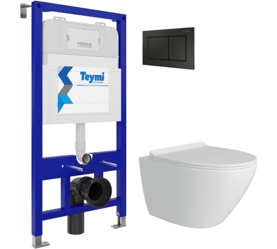 Изображение товара Комплект Teymi Готовое решение: Инсталляция Aina 52 + клавиша смыва Aina черная + унитаз Lina Pro F00782