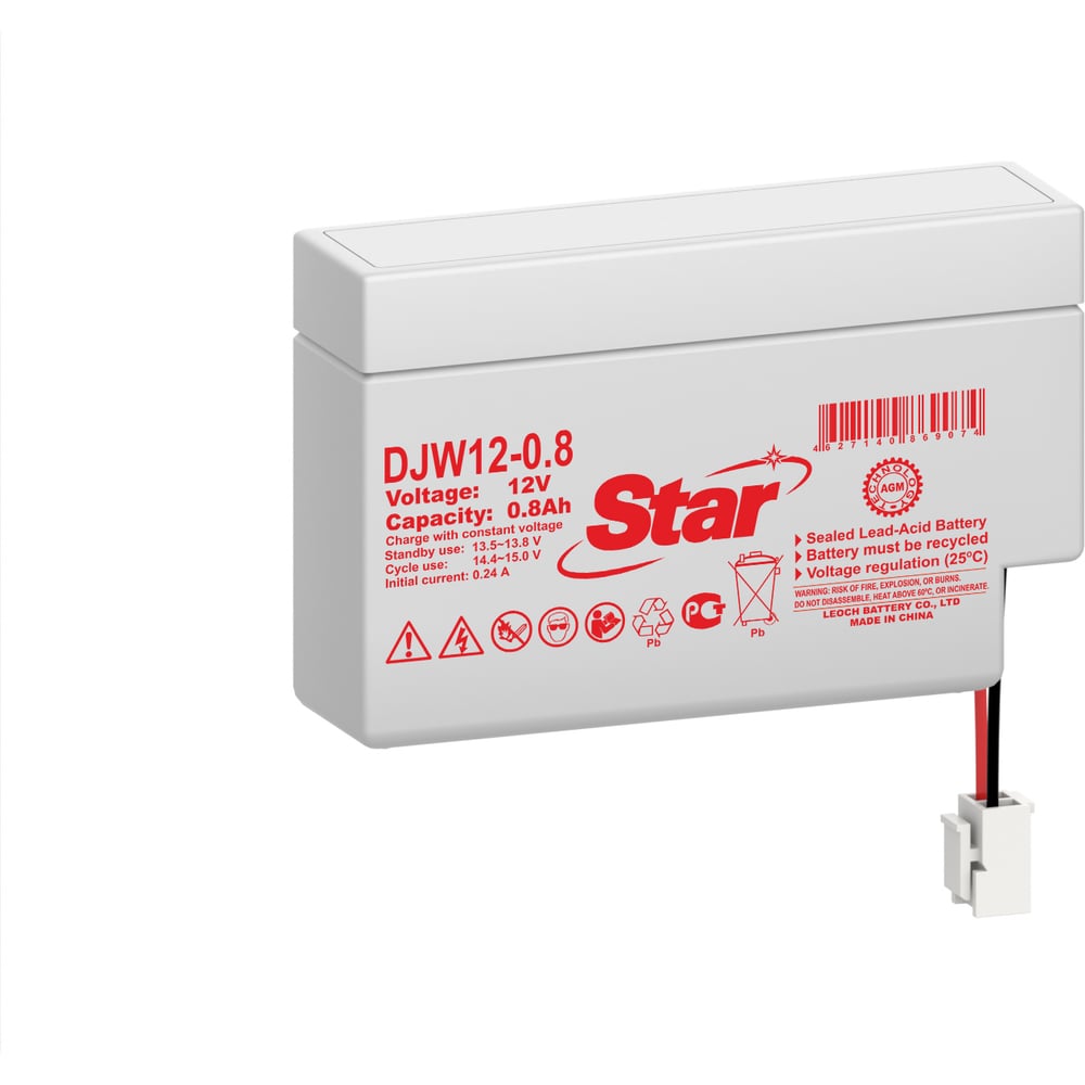 Изображение товара Аккумулятор Star DJW12-0.8 для ИБП 12В 0.8 Ач AGM