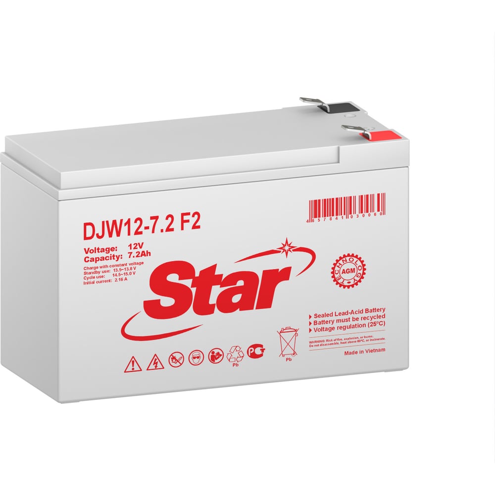 Изображение товара Аккумулятор Star для ИБП DJW12-7.2 F2 12В 7.2 Ач AGM герметичный