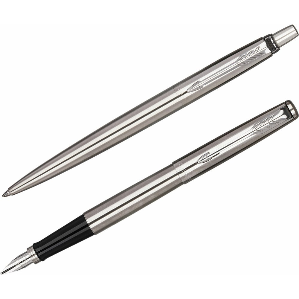 Изображение товара Набор ручек Parker Jotter Stainless Steel Gt синий шариковая и перьевая в подарочной коробке
