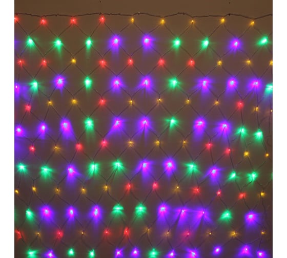 Изображение товара Гирлянда для дома Серпантин СЕТКА ш2,0* в1,5м 144 лампы LED, прозрачный провод, 8 режимов, IP-20, Мультицвет (возможность соединения) 183-757