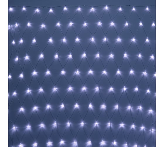 Изображение товара Гирлянда для дома Серпантин СЕТКА ш2,0* в1,5м 144 лампы LED прозрачный провод, 8 режимов, IP-20, Белый (возможность соединения) 183-756