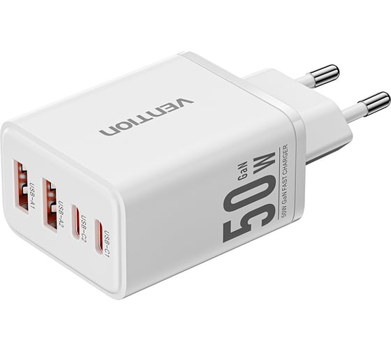 Изображение товара Сетевое зарядное устройство на 4 порта GaN VENTION 50W USB (C+C+A+A) Белый FCHW0-EU