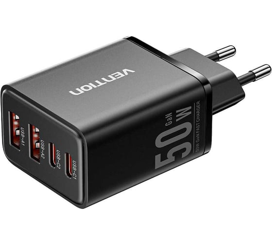 Изображение товара Сетевое зарядное устройство на 4 порта GaN VENTION 50W USB (C+C+A+A) Чёрный FCHB0-EU