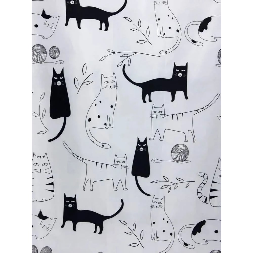 Изображение товара Штора для ванной Bath Plus 180х180 с рисунком кота цвет белый и черный