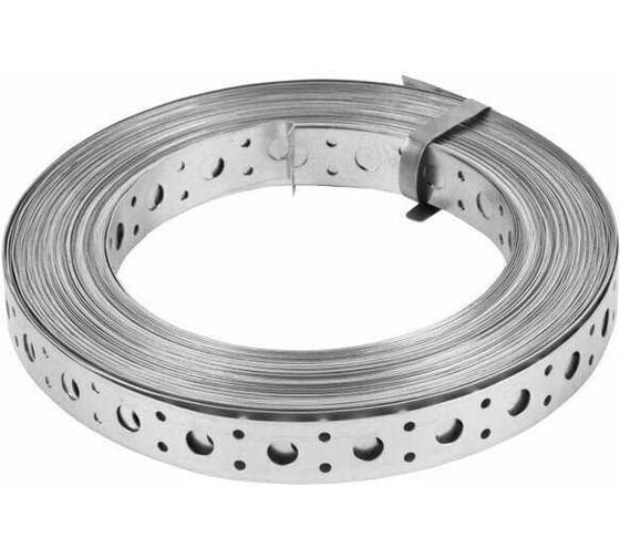 Изображение товара Лента монтажная Госкреп, перфорированная, оцинкованная, прямая, 0,55х25мм, бухта 5м, упаковка 10 бухт, этикетка, тк=1 13-0019571