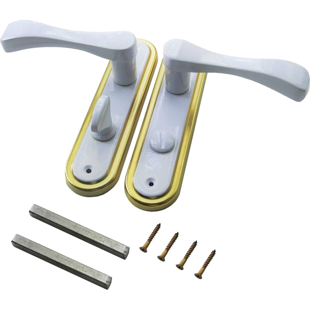 Изображение товара Дверные ручки на планке Левша под фиксатор Доганлар белый/золото 2 комплекта