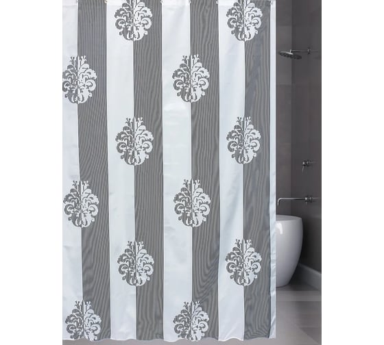Изображение товара Штора для ванной комнаты Bath Plus Damask Strtipe белый/черный, 180х180 21217/8-P
