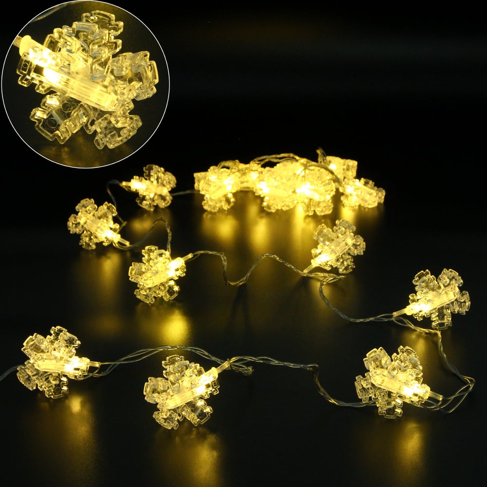 Изображение товара Гирлянда для дома Серпантин 4,0 м 20 ламп LED с насадками СНЕЖИНКА Прищепка, прозрачный проводод, Теплый белый 183-044