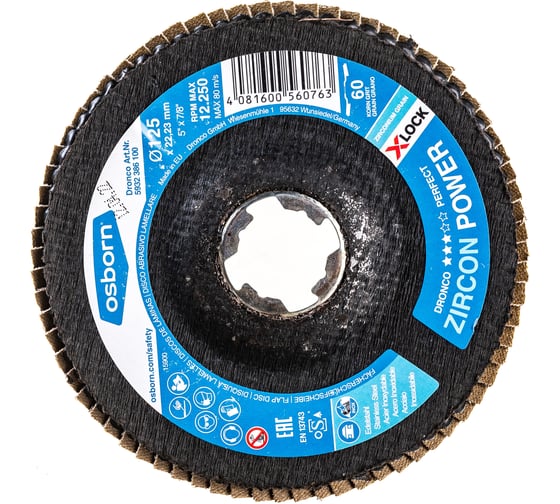 Изображение товара Диск абразивный лепестковый Zircon Power X-Lock K60 125 мм DRONCO 5932386100