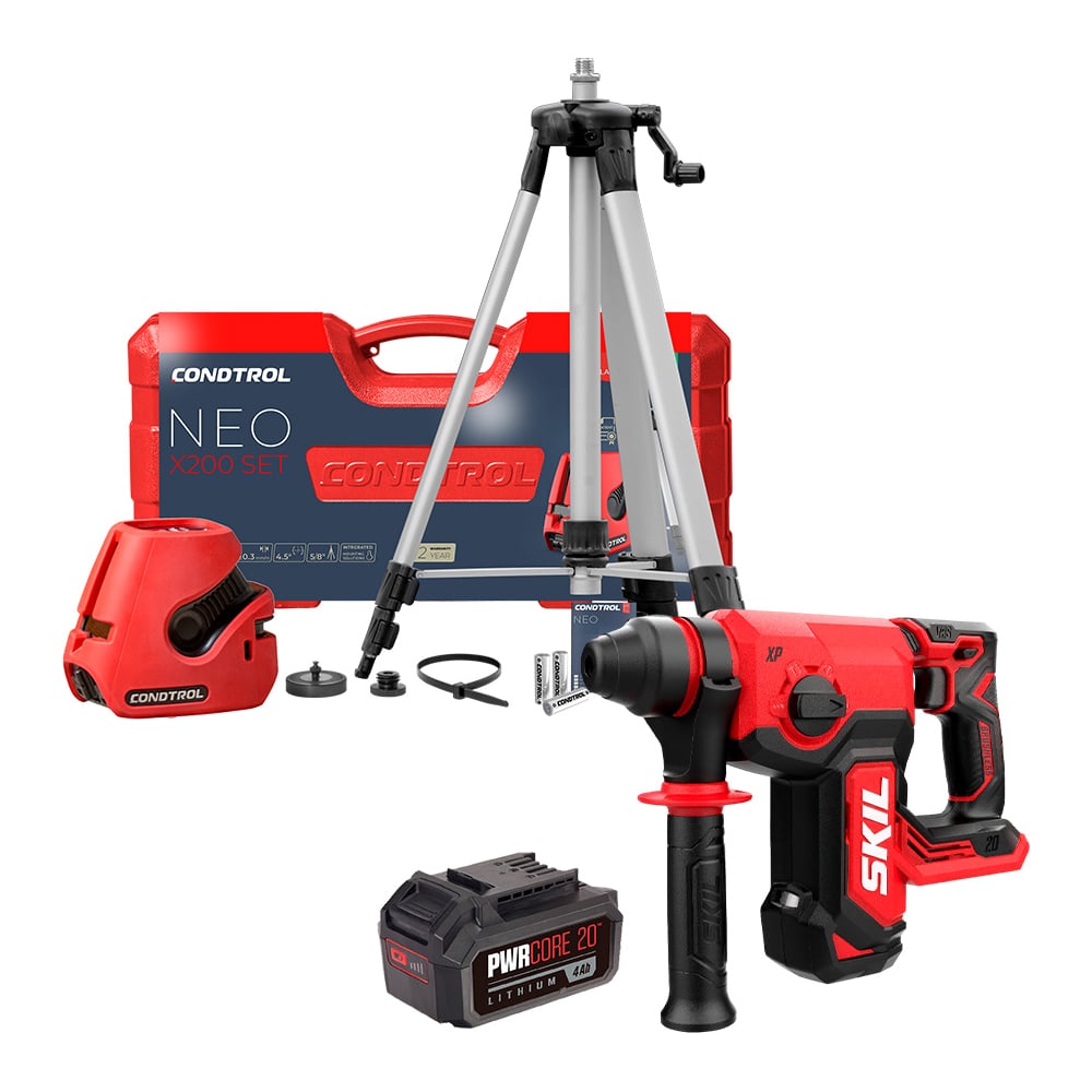 Изображение товара Комплект лазерный нивелир CONDTROL NEO X200 и аккумуляторный перфоратор RH1780 PWRCORE 20