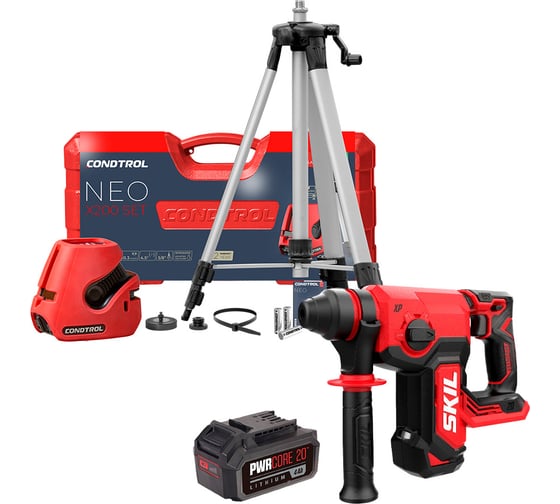 Изображение товара Комплект Лазерный нивелир CONDTROL NEO X200 set +Акк. перфоратор  RH1780 PWRCORE 20, 1 АКБ (4Ач) SKIL 1-4-978