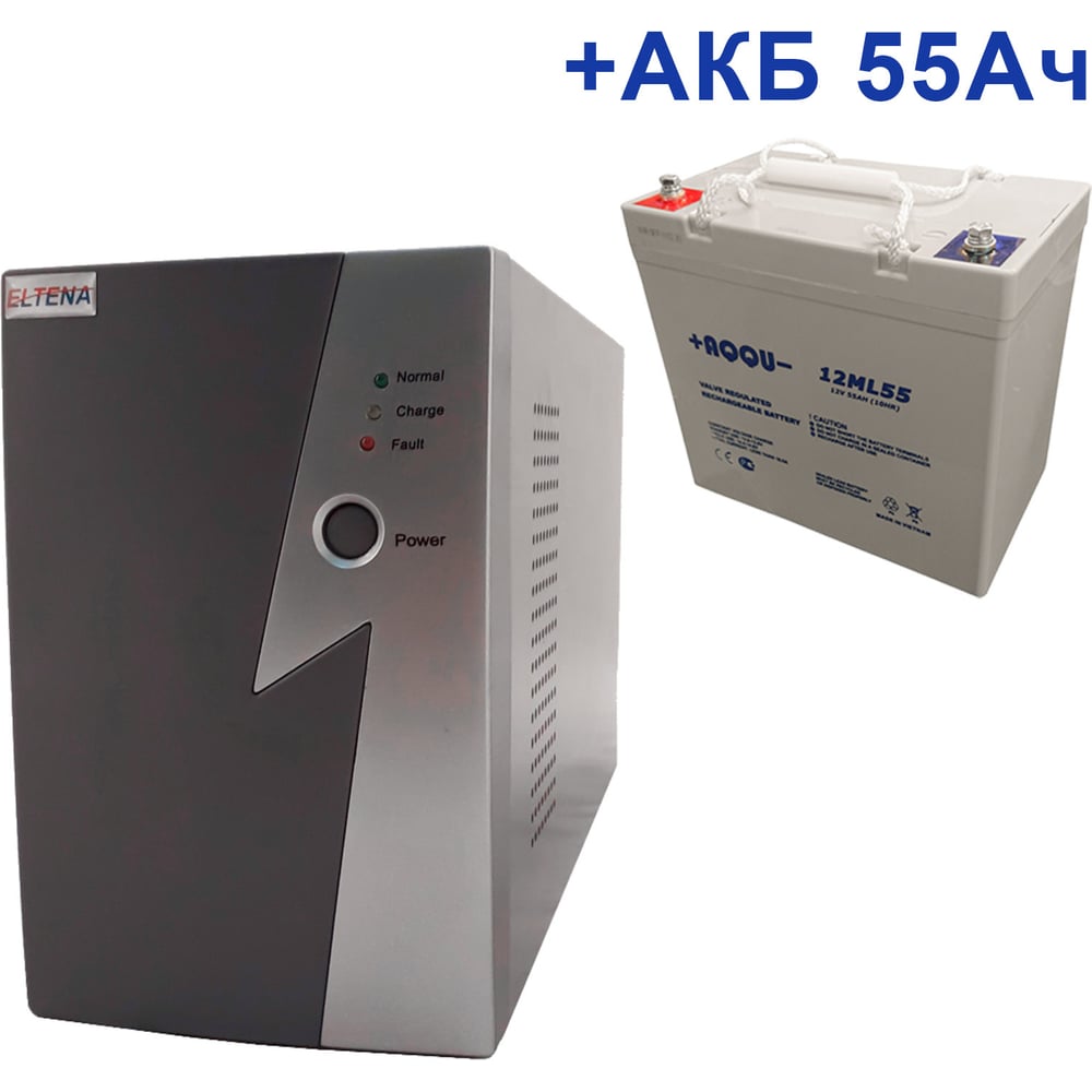 Изображение товара Комплект ИБП ELTENA Intelligent 500LT2 (300Вт) + АКБ AQQU 12ML55 (12В, 55Ач) I500LT2/12ML55