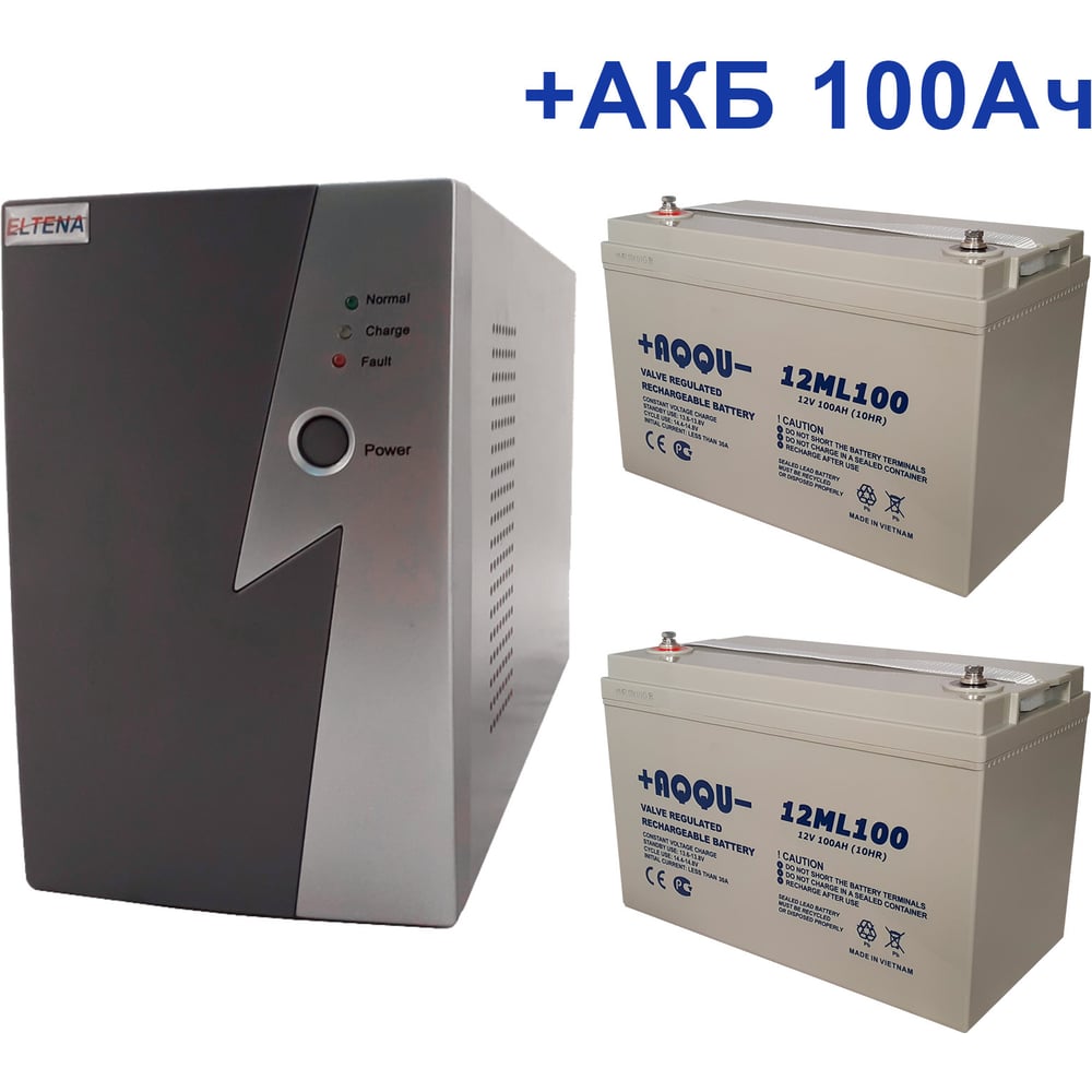 Изображение товара Комплект ИБП ELTENA Intelligent 1000LT2 700Вт + 2 аккумулятора AQQU 12ML100 12В 100Ач