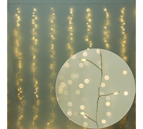 Изображение товара Гирлянда для дома Серпантин ЗАНАВЕС 3м*3м 900 ламп LED Мишура, IP-20, 8 режимов, Теплый белый (возможность соединения) 725-929