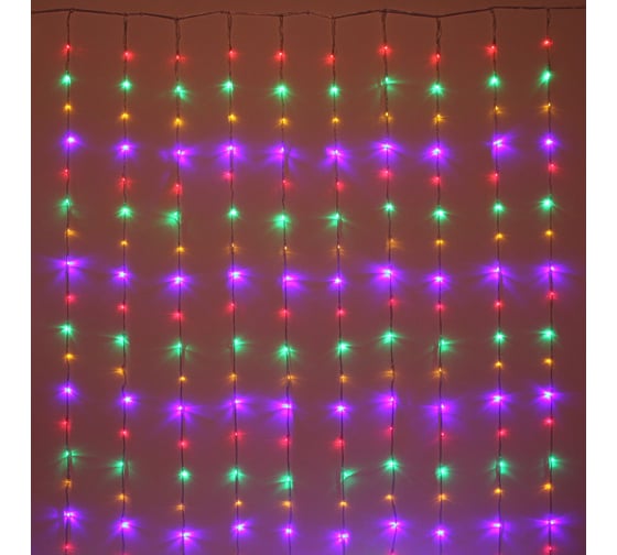 Изображение товара Гирлянда для дома Серпантин ЗАНАВЕС Водопад ш1,5* в2,5 м 240 ламп LED, прозрачный провод, 8 режимов, IP-20, Мультицвет (возможность соединения) 725-0599