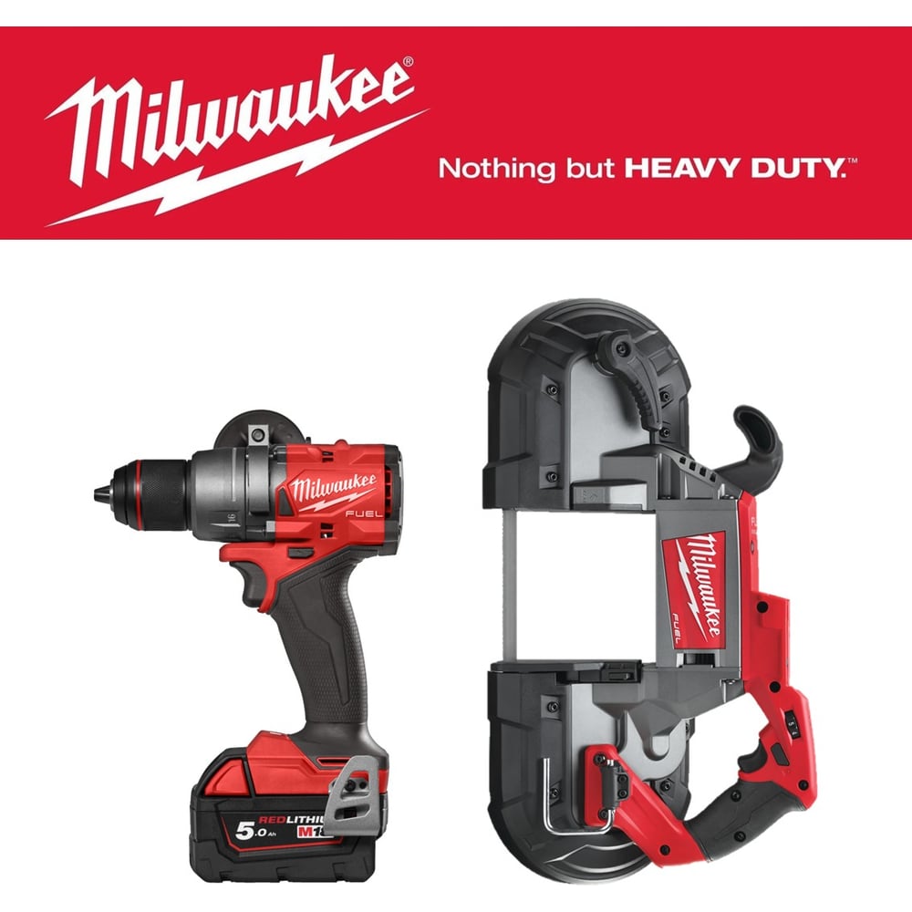 Изображение товара Набор дрель-шуруповерт Milwaukee M18FDD3-502X + ленточная пила M18CBS125-0