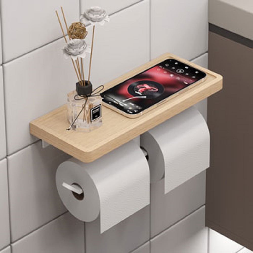 Изображение товара Держатель для туалетной бумаги двойной с полочкой SANTRADE SM-JB2812 бук