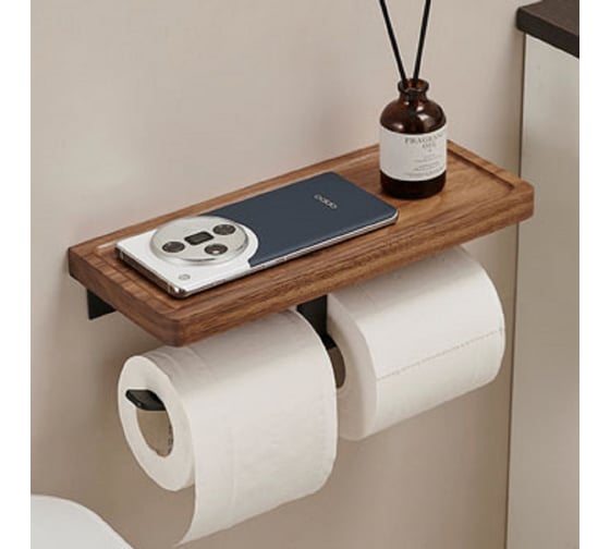Изображение товара Держатель для туалетной бумаги двойной с полочкой SANTRADE SM-HB2812 (орех) 0694