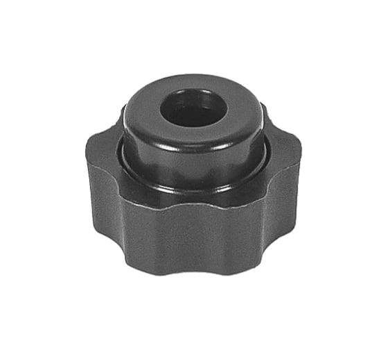 Изображение товара Барашек Миниворкс пластиковый разборный (комплект крышка и вставка) с рукояткой Ø21 для установки гайки или болта М6, цвет черный – (25 шт.) Б21М6ЧН