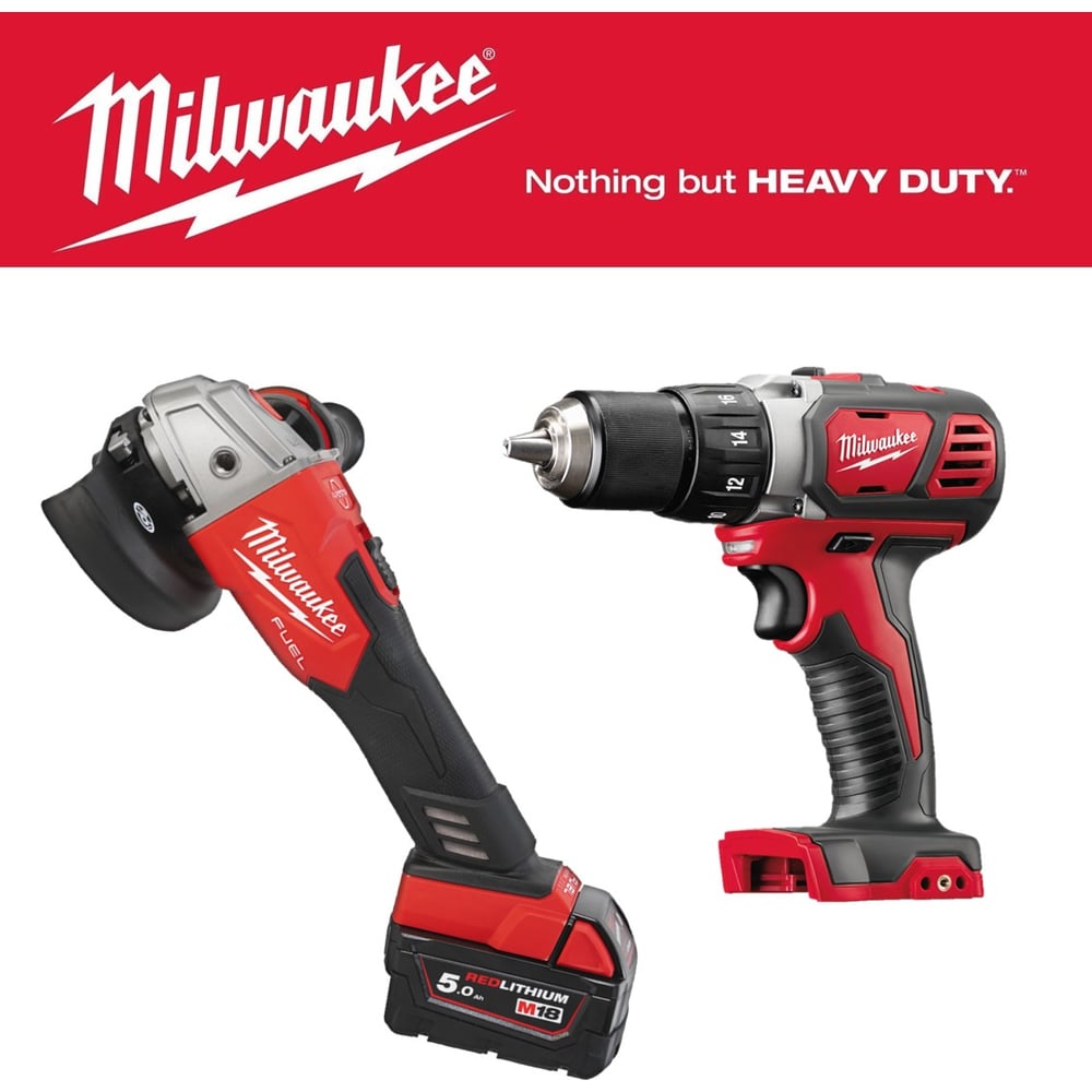 Изображение товара Набор угловая шлифмашина и дрель-шуруповерт Milwaukee 18В, 2 шт