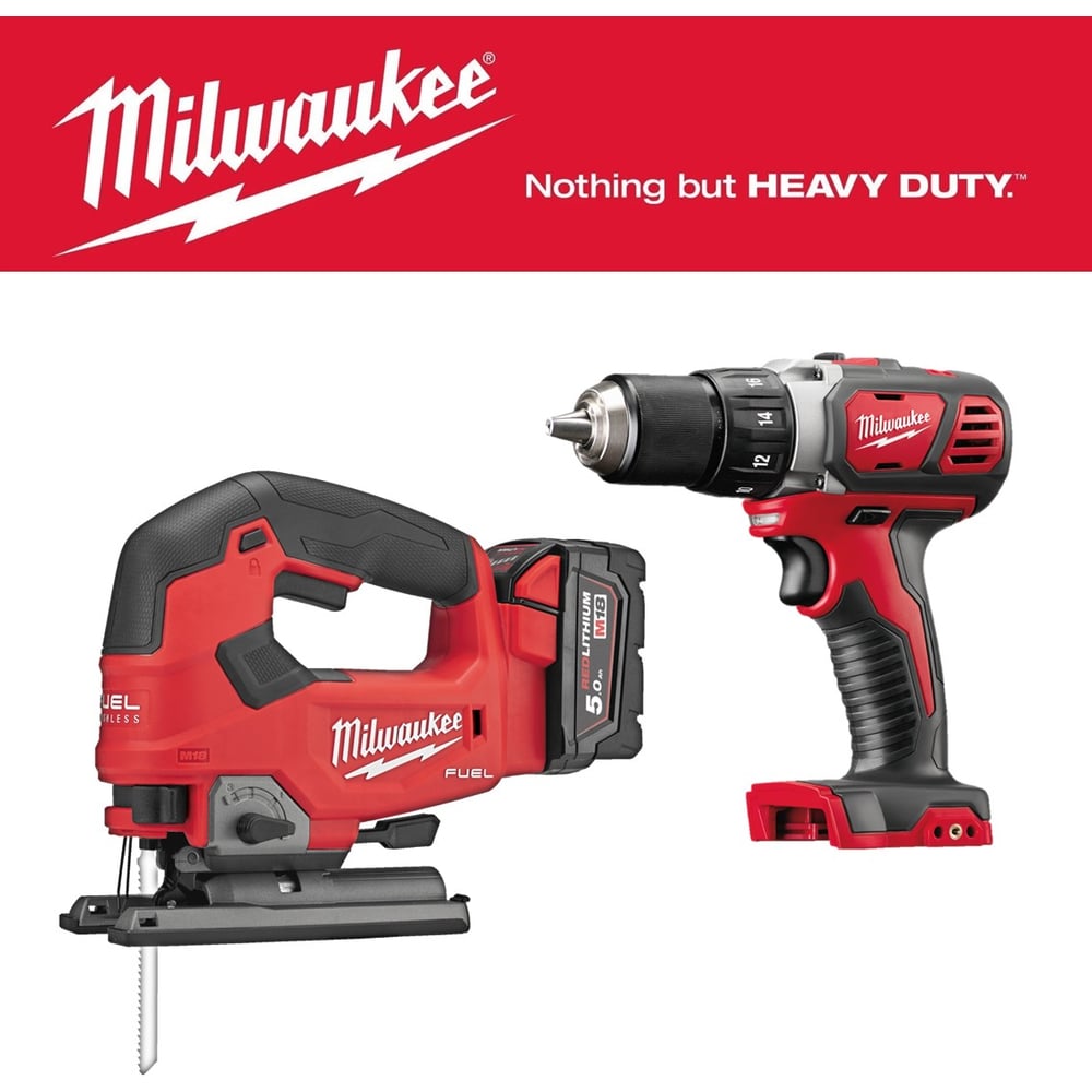 Изображение товара Профессиональный набор инструментов Milwaukee с лобзиком и дрелью-шуруповертом, 2 аккумулятора