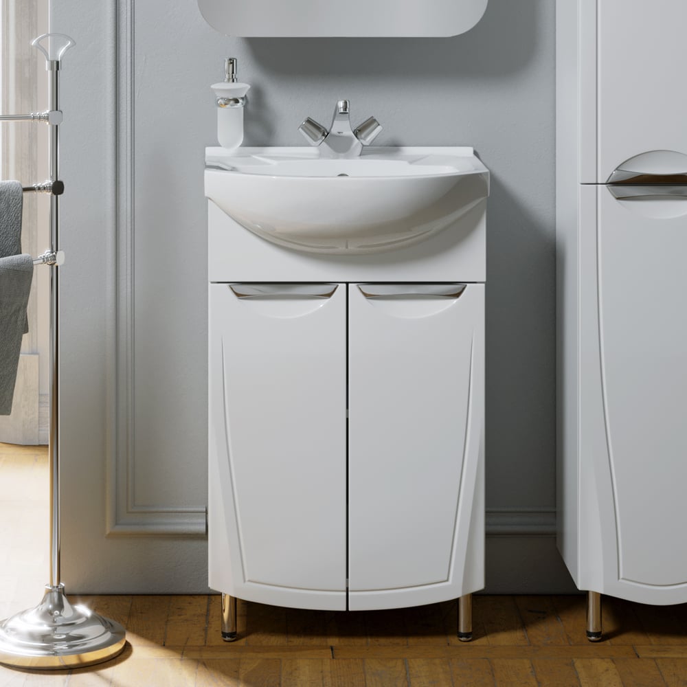 Изображение товара Тумба ALAVANN Monaco 55 с раковиной полукруглой формы белая