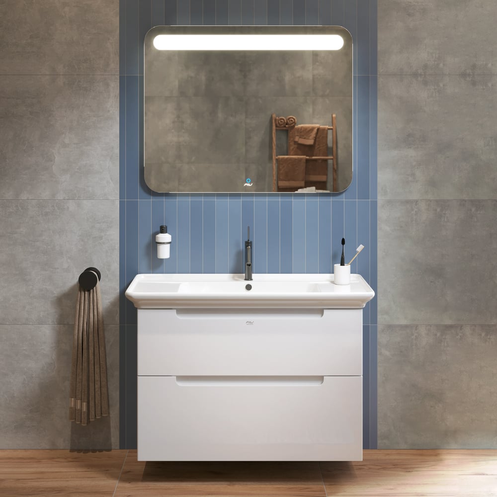 Изображение товара Тумба ALAVANN Berta 105 с раковиной из фаянса для ванной белая