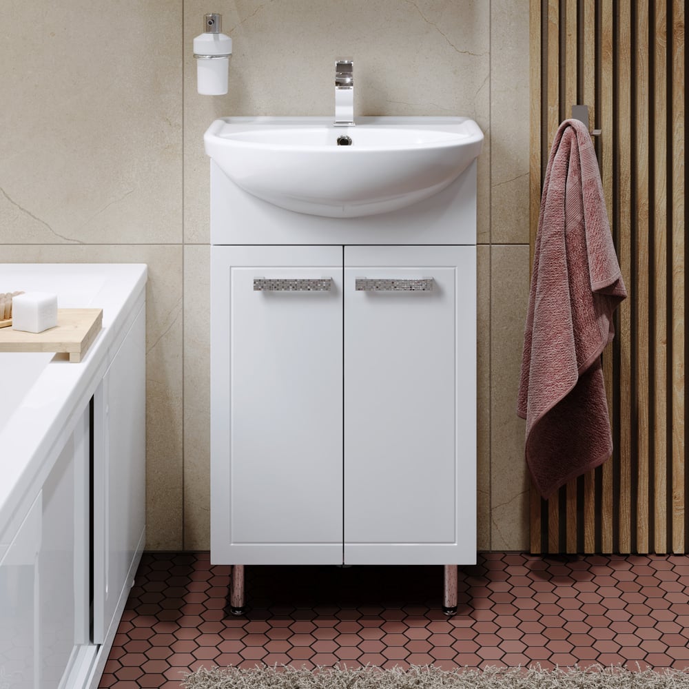 Изображение товара Тумба ALAVANN Vittoria 50 белая с раковиной из фаянса для ванной