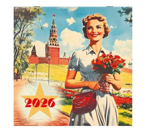 Изображение товара Календарь настенный перекидной BRAUBERG 2026г, 12 листов, 28,5х28,5см, Советские плакаты 116934