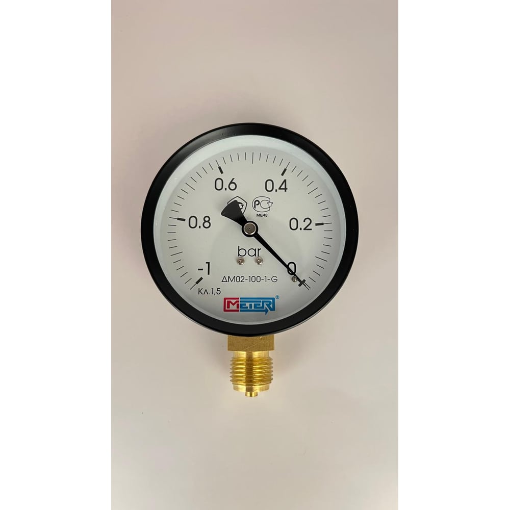 Изображение товара Манометр МЕТЕР ДМ 02-100-1-G с диапазоном -1..0 бар и классом точности 1.5