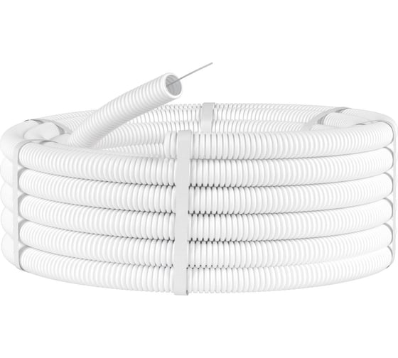 Изображение товара Гибкая гофрированная труба DKC без галогенов, диаметр 40мм, ПВ-0, 20м, цвет белый, с протяжкой 81840