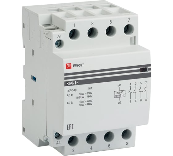 Изображение товара Модульный контактор EKF 16А 3п 220В (4но) КМ km-3-16-40