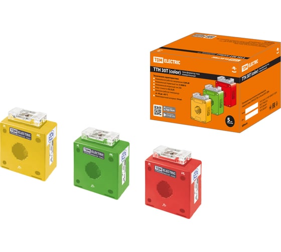 Изображение товара Трансформатор тока TDM ELECTRIC ТТН 30T/100/5-5VA/0,5-Р 3 шт., color SQ1101-1209