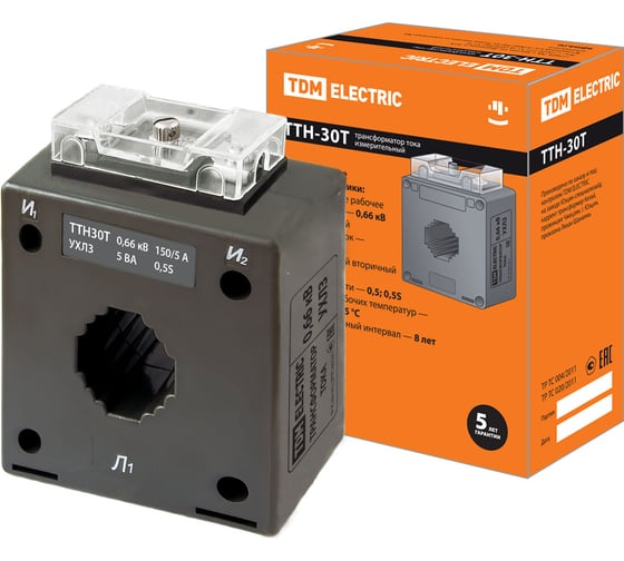 Изображение товара Трансформатор тока TDM ELECTRIC ТТН 30T/150/5- 5VA/0,5S-Р SQ1101-1071