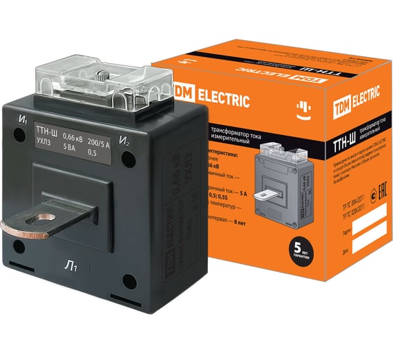 Изображение товара Трансформатор тока TDM ELECTRIC ТТН-Ш 200/5- 5VA/0,5-Р SQ1101-1016