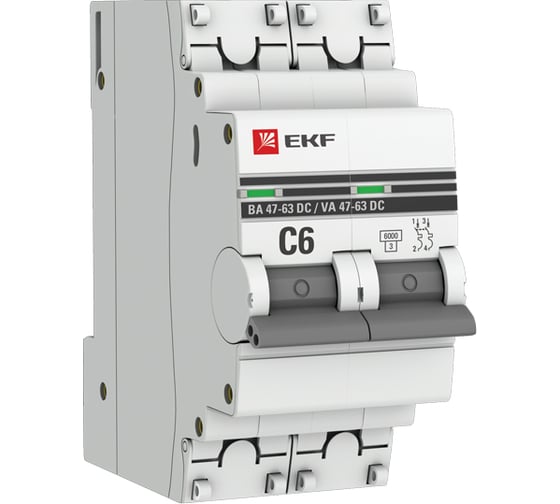 Изображение товара Автоматический выключатель EKF 2P 6А C 6кА ВА 47-63 DC PROxima mcb4763-DC-2-06C-pro