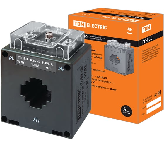 Изображение товара Трансформатор тока TDM ELECTRIC ТТН 30/200/5-10VA/0,5-Р SQ1101-1088