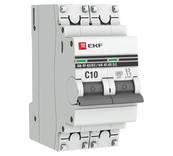 Изображение товара Автоматический выключатель EKF 2P 10А C 6кА ВА 47-63 DC PROxima mcb4763-DC-2-10C-pro