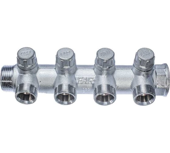 Изображение товара Коллектор запорно-балансировочный FAR 1 на 4 отвода 3/4EU c вставкой под уплотнение FK 3873 134UN