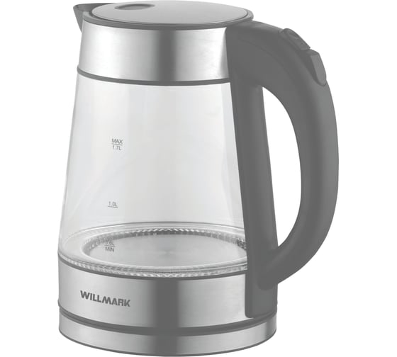 Изображение товара Чайник электрический Willmark WEK-1736G (1.7л, LED-подсв., корп. из стекла, 2000Вт, съемный фильтр от накипи) (Черный) 2002567