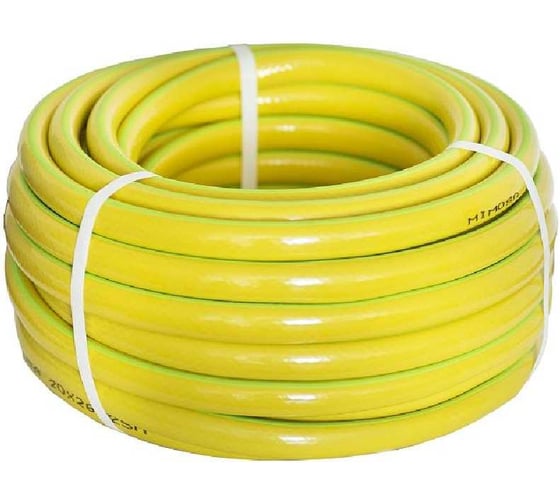 Изображение товара Шланг ЛЕТО ПВХ 3-слойный армированный Garnet Mimosa 3/4 (18х24 мм), 25 м, желтый с зеленой полосой 1183