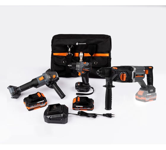 Изображение товара Набор из 3-х инструментов Anycons AC-ST (Шуруповерт, УШМ, Перфоратор, акб*4Ач + акб*2Ач) 310T24B