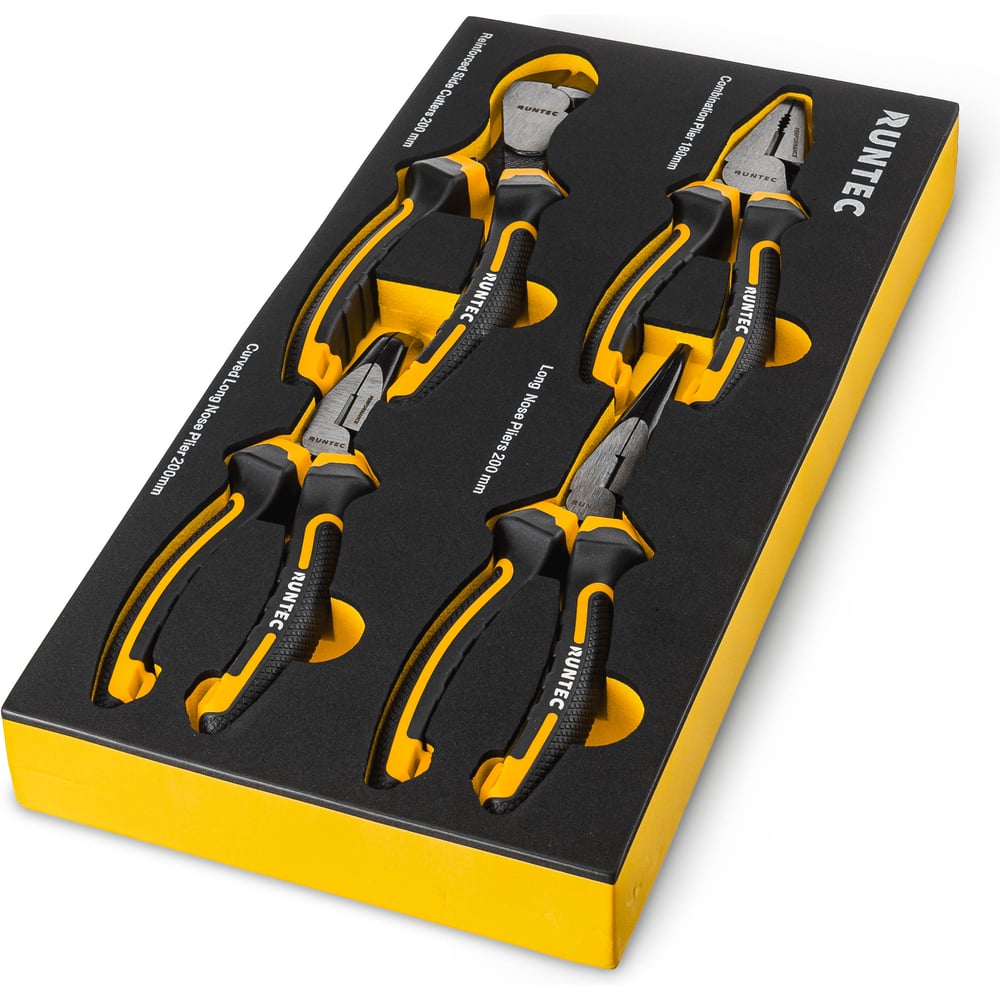 Изображение товара Набор шарнирно-губцевого инструмента RUNTEC в ложементе EVA, 4 предмета RT-PLR1E4F