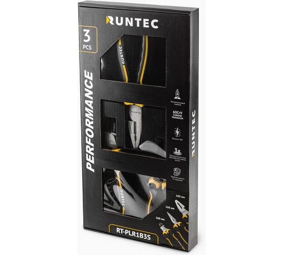 Изображение товара Набор шарнирно-губцевого инструмента , 3 предмета RUNTEC RT-PLR1B3S