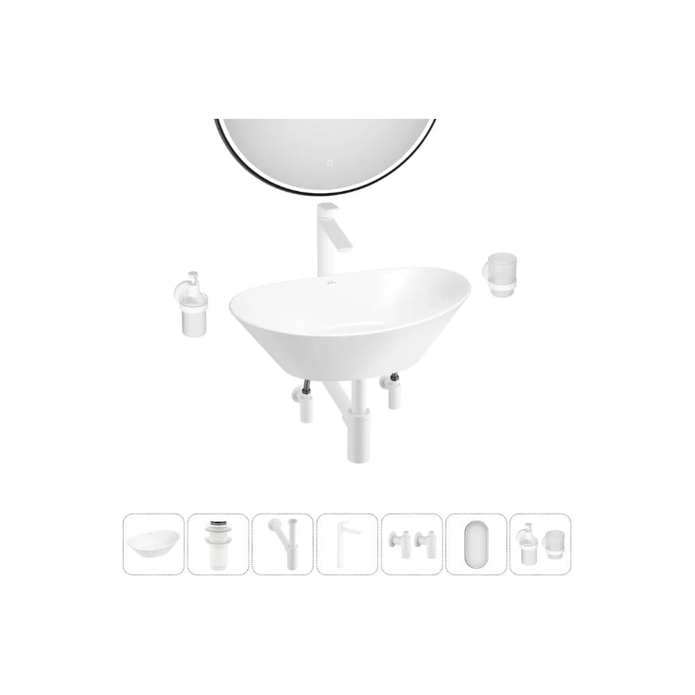 Изображение товара Акционный набор Wellsee 7 в 1 Dulcet Tones накладная раковина 56x34 см 20218584R