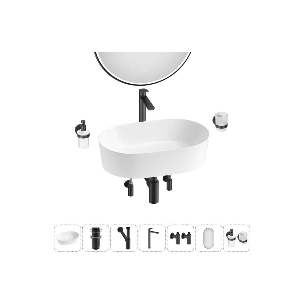 Изображение товара Набор для ванной комнаты Wellsee 7 в 1 Saint-Germain накладная раковина и аксессуары