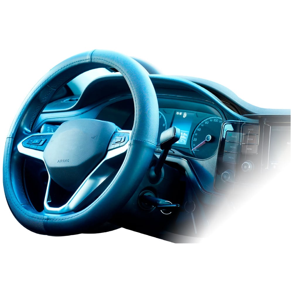 Изображение товара Оплетка на руль ZIPOWER комбинированная из экокожи и карбона черная M PM4058