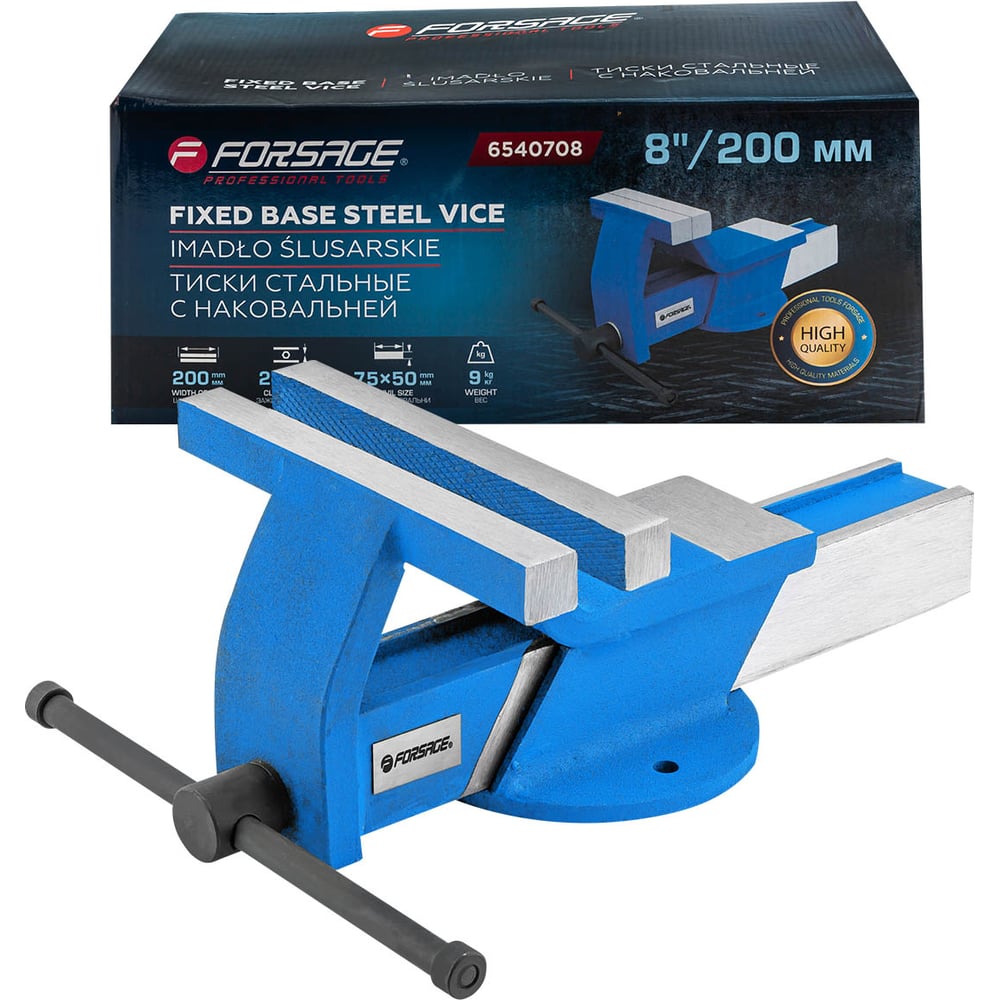 Изображение товара Стальные слесарные тиски Forsage 8" с наковальней F-6540708