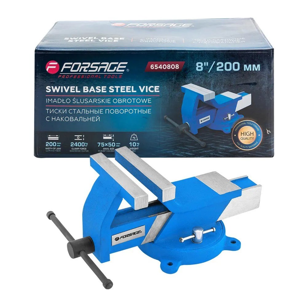 Изображение товара Стальные поворотные слесарные тиски Forsage 8"-200мм F-6540808 профессиональные